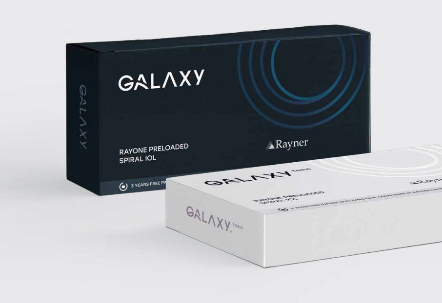 The RayOne Galaxy spiral IOL in a package. Image courtesy of Rayner.