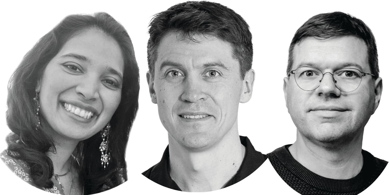 Vinita Rangroo Thrane, MD, PhD (left); Alexander S. Thrane, MD, PhD, FEBOphth (centre); and Nils-Erik Boonstra, MD (right)