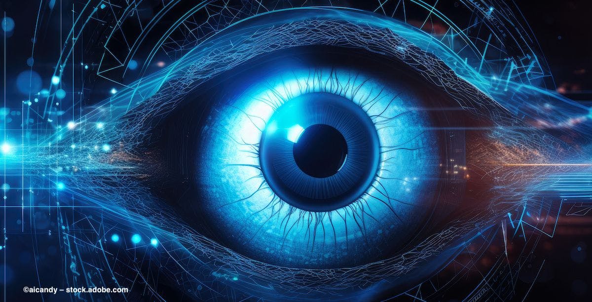 An eye surrounded by digital interfaces and LEDs. AI generated. Image credit: ©aicandy – stock.adobe.com