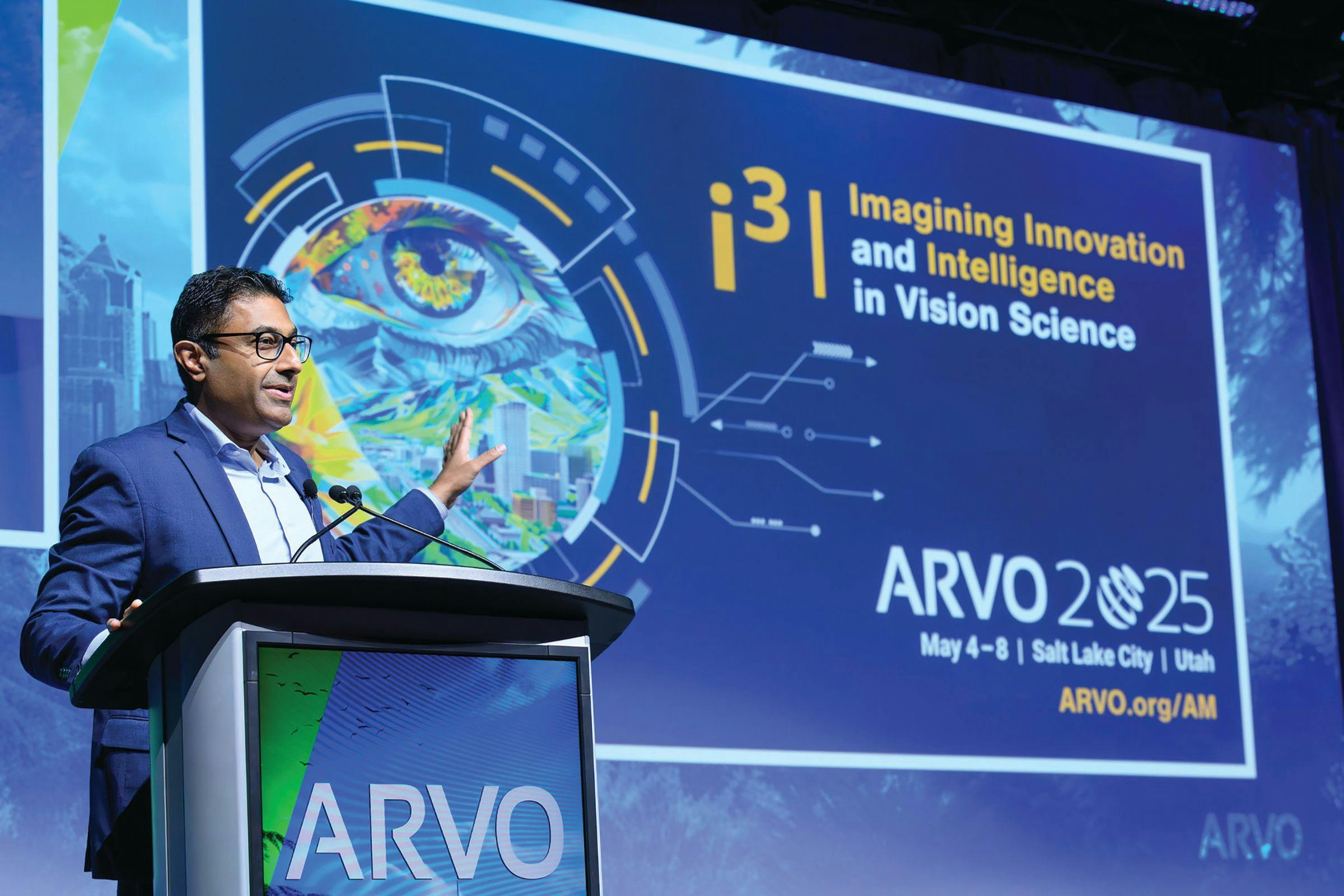 ARVO President Srinivas Sadda, MD, FARVO, leads a preview of the 2025 meeting. Image provided courtesy of the Association for Research in Vision and Ophthalmology (ARVO).