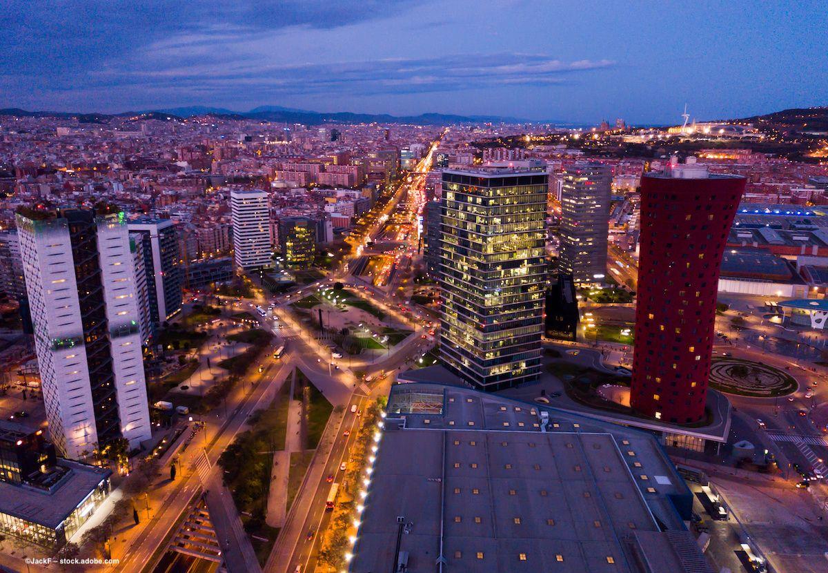 Barcelona at night, specifically the area around Fira de Barcelona convention center. Image credit: ©JackF – stock.adobe.com