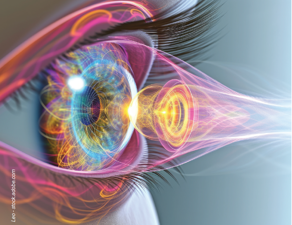 An image of an eye with lights centered around the cornea. ©Leo – stock.adobe.com