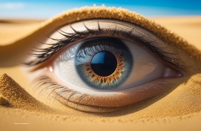 An eye encased by a sand dune. AI-generated image. Image credit: ©Vladimir – stock.adobe.com