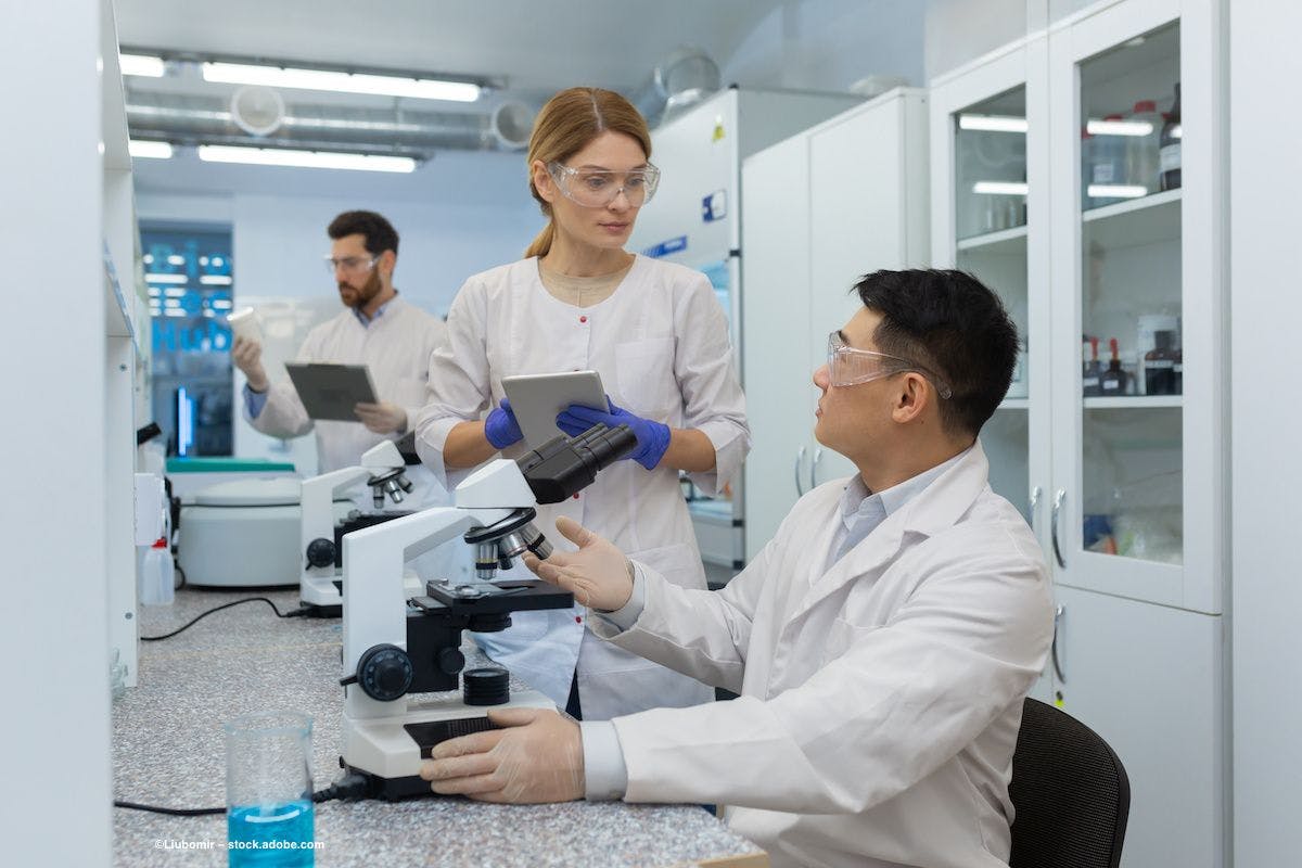 A group of scientists in a lab discuss data. Image credit: ©Liubomir – stock.adobe.com