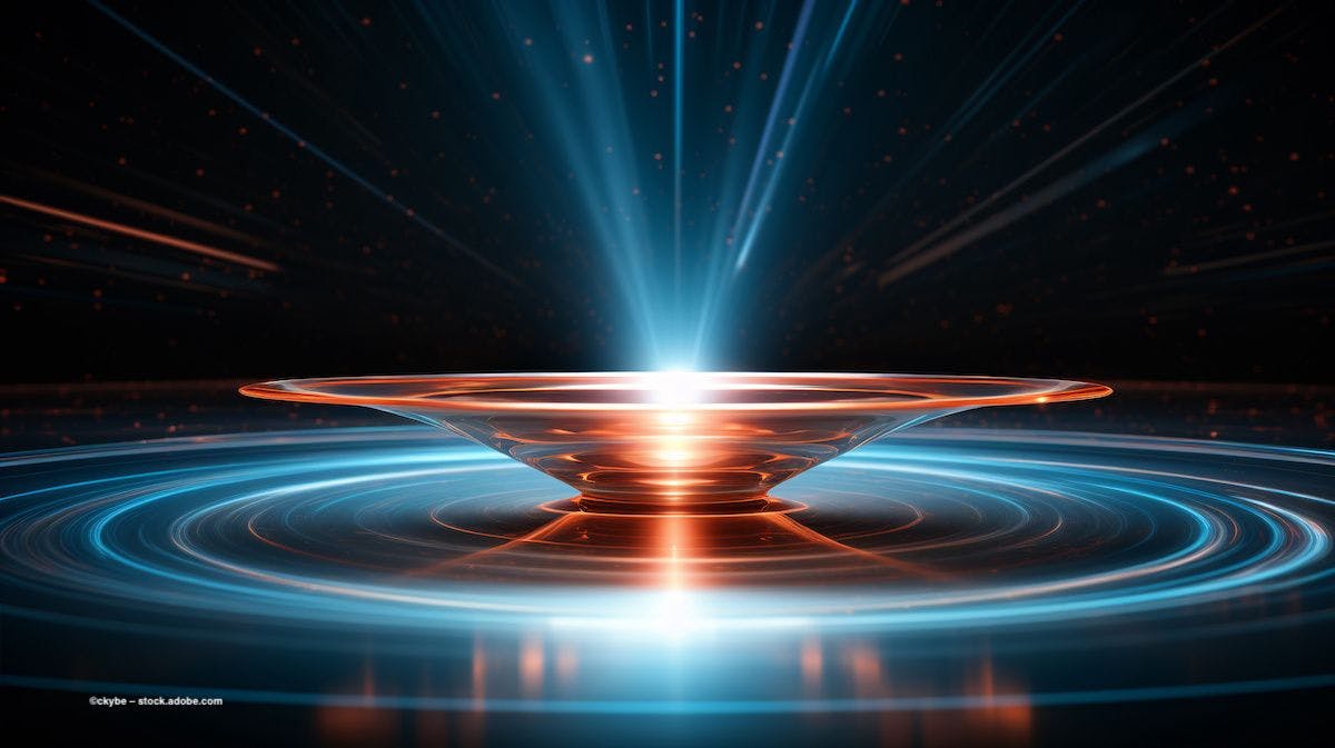 A beam of energy strikes an upturned dish or lens. Image credit: ©ckybe – stock.adobe.com