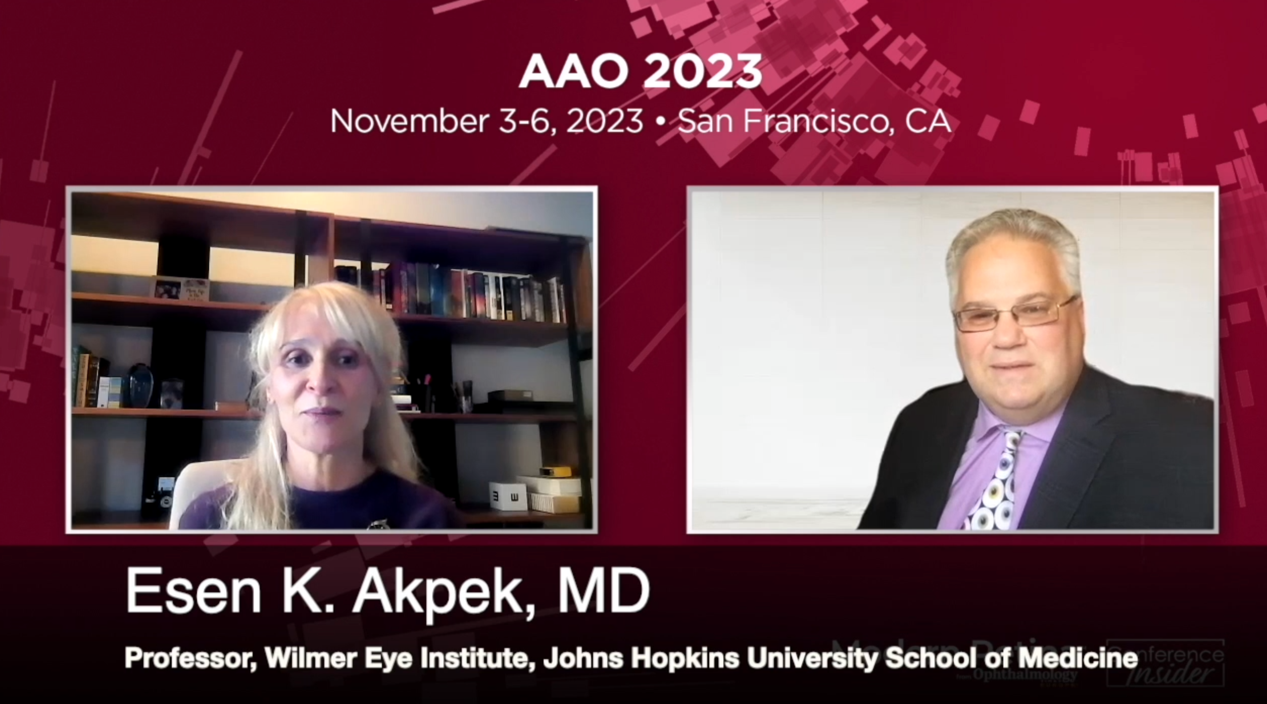 Esen K. Akpek, MD, Professor at the Wilmer Eye Institute, Johns Hopkins University School of Medicine, converses via zoom with David Hutton of Ophthalmology Times