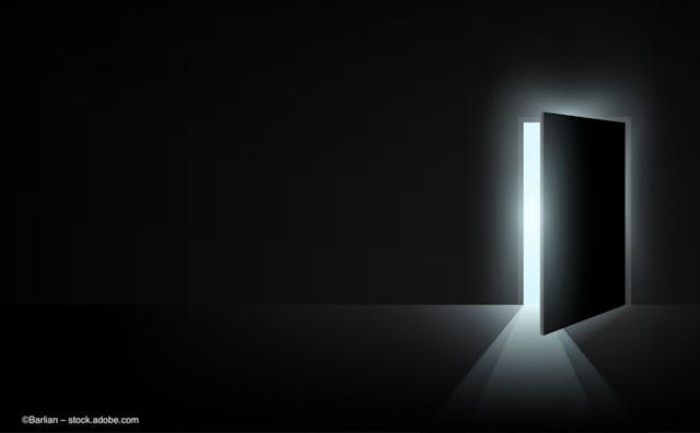 In a dark room, a door stands ajar, letting in light. Image credit: ©Barlian – stock.adobe.com