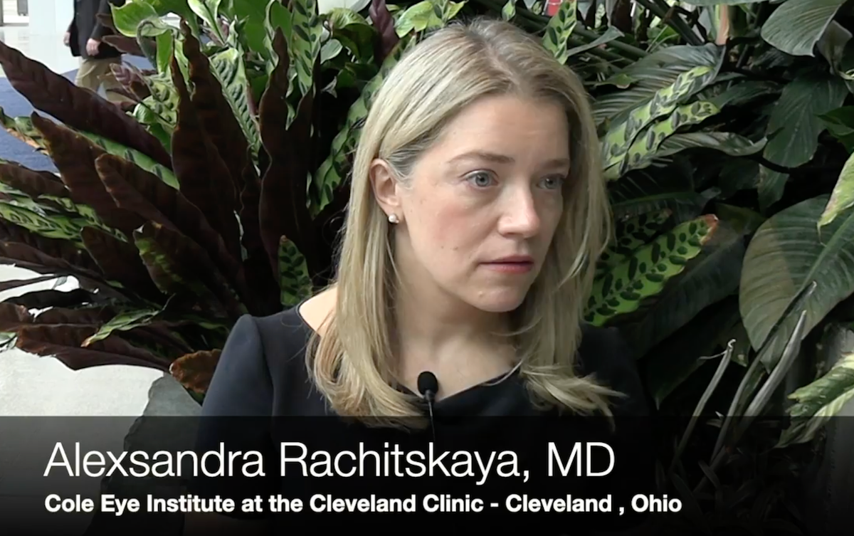 Aleksandra Rachiskaya, MD, of the Cole Eye Institute at the Cleveland Clinic, Cleveland, Ohio, US, at ASRS 2023.