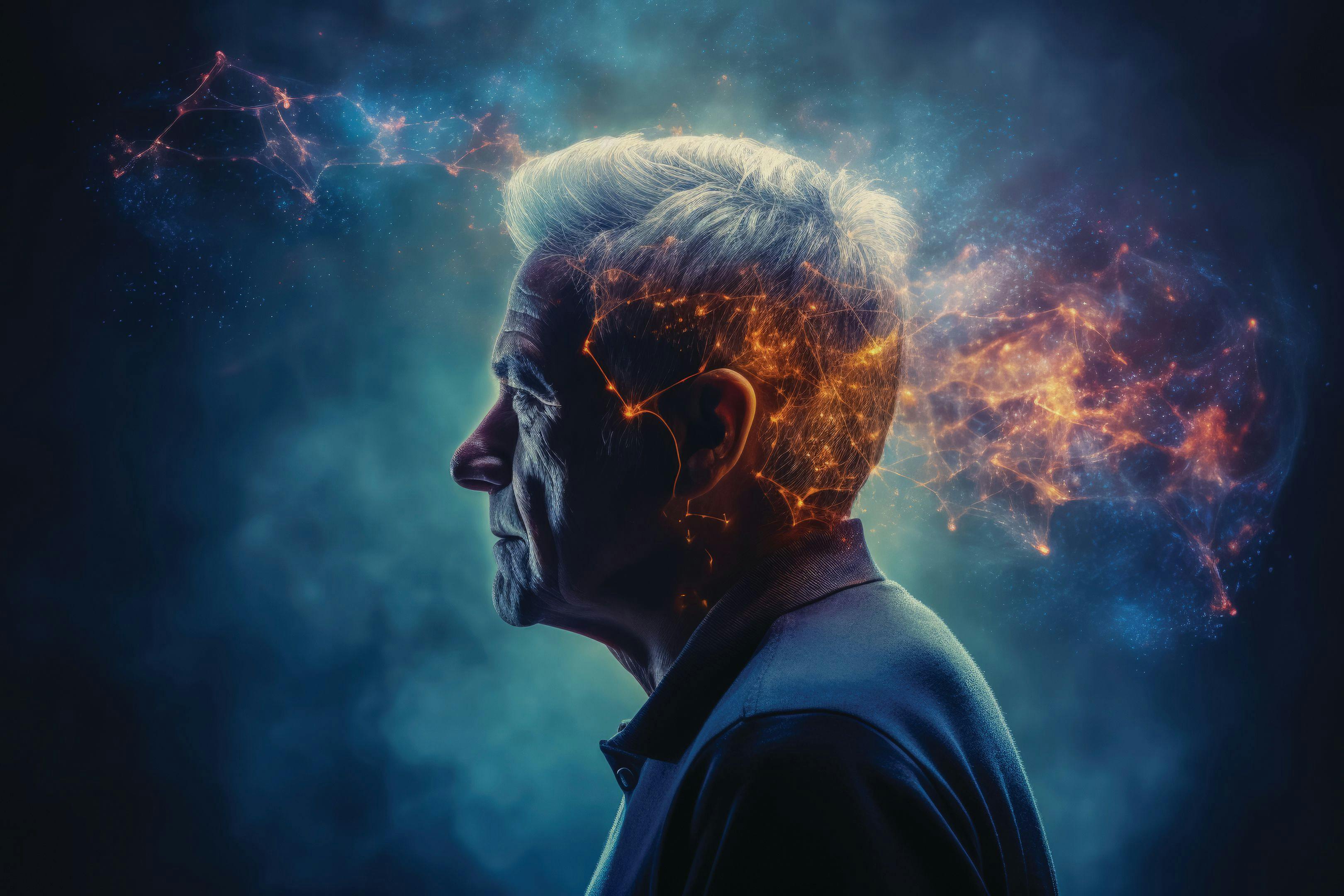 An illustration made with AI shows a man with digital imagery overlaid over his head. Image credit: ©fotogurmespb – stock.adobe.com