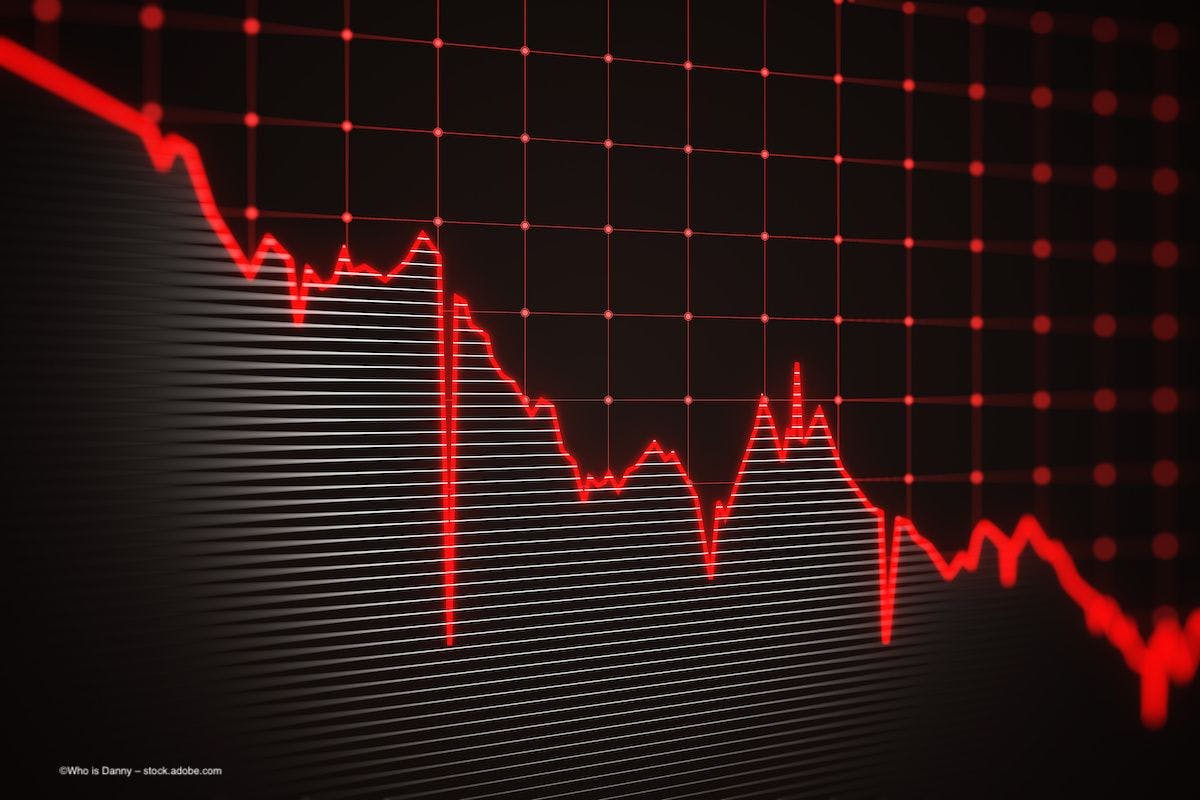 A black background with a red line graph going down.  Image credit: ©Who is Danny – stock.adobe.com