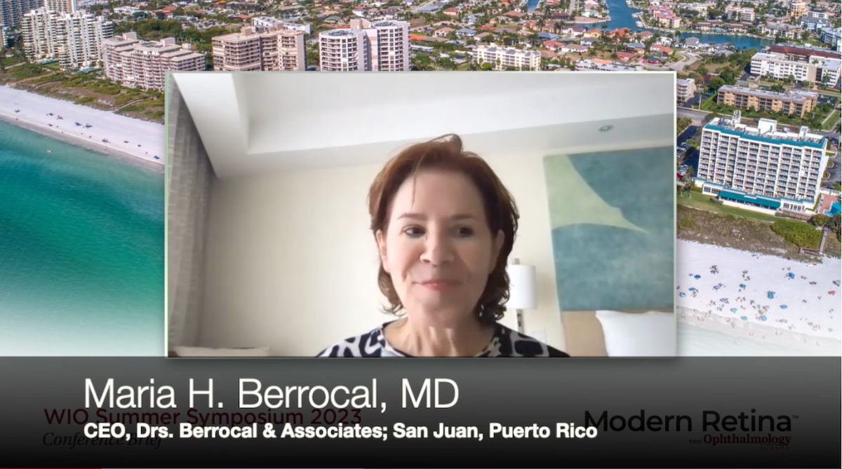 Maria H. Berrocal, MD, speaks on a virtual call before the Women in Ophthalmology symposium in Marco Island, Florida