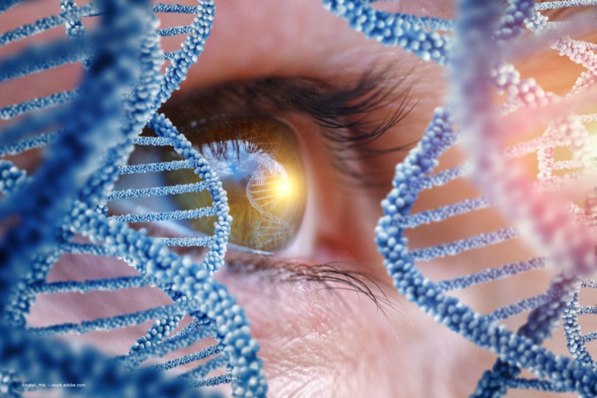 An eye slightly obscured by DNA helix strands. Image credit: ©natali_mis – stock.adobe.com