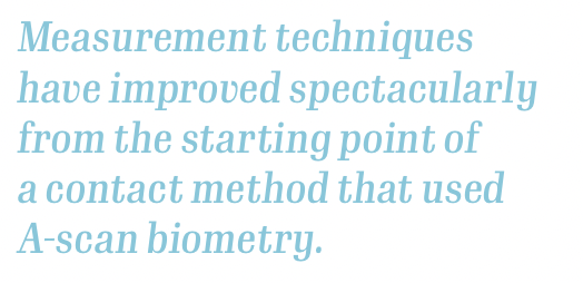 Measurement techniques have improved spectacularly from the starting point of a contact method that used A-scan biometry.