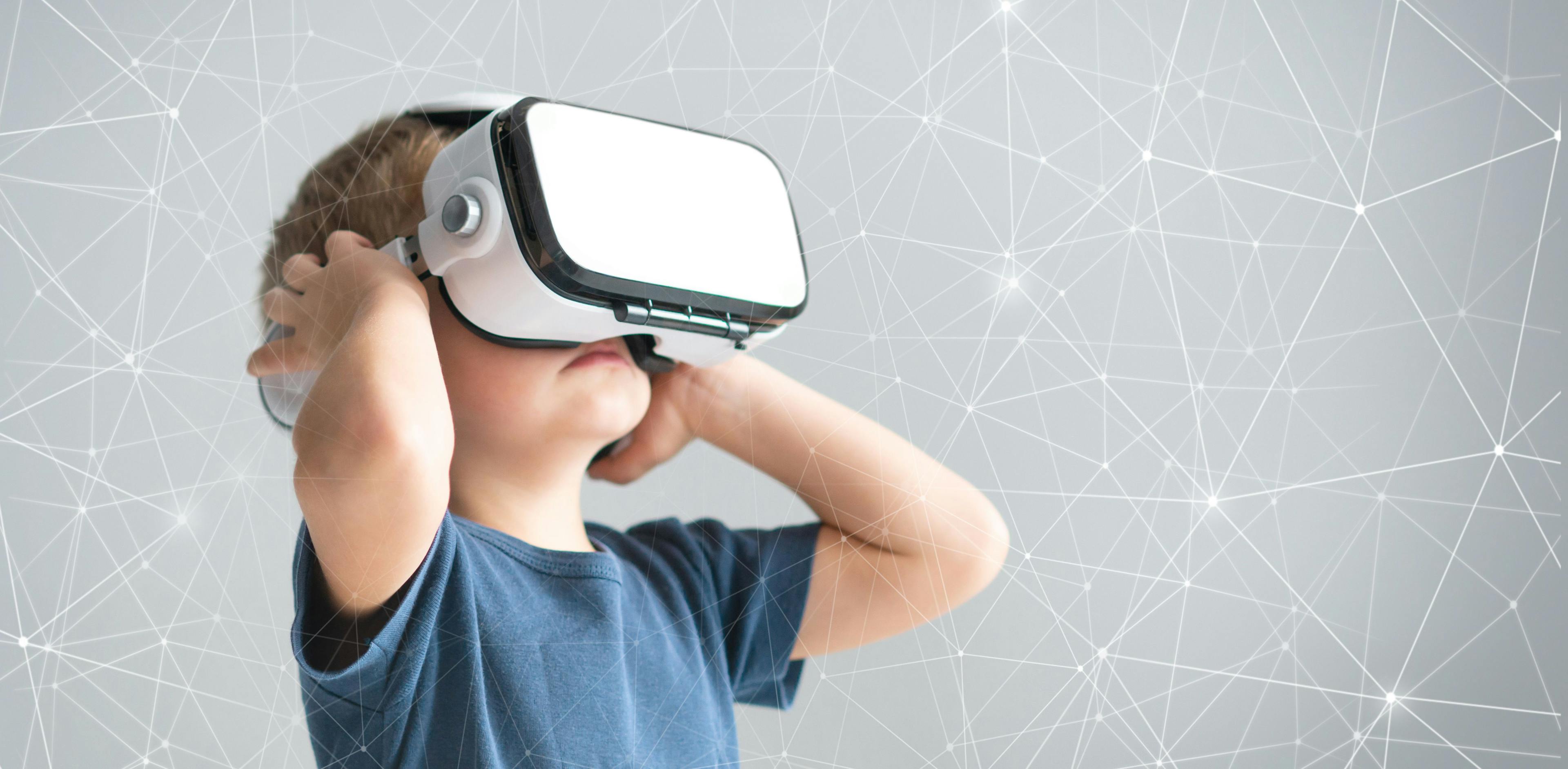 Boy using virtual reality goggles