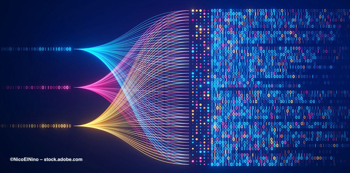 Three streams of binary code appear commingled on a computer screen.  Image credit: ©NicoElNino – stock.adobe.com