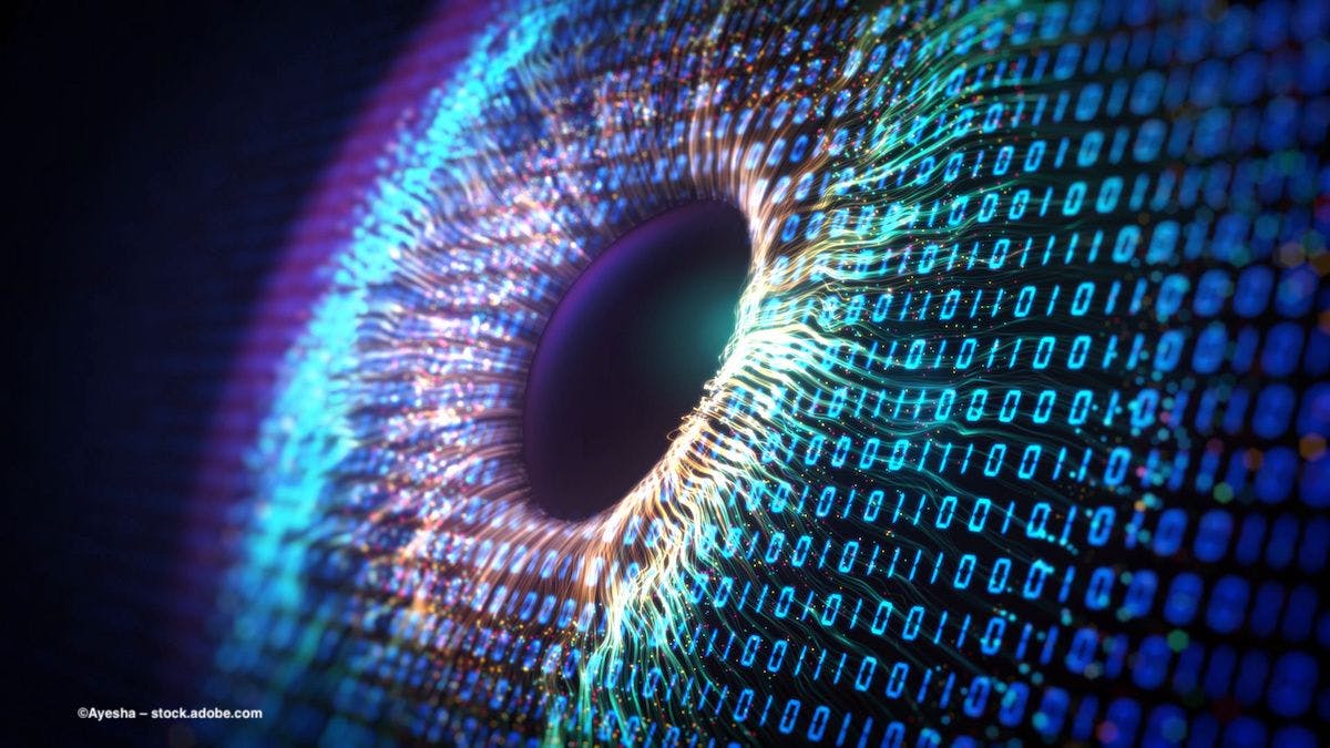 A digital rendering of an eye made out of binary code, 0 and 1. Image credit: ©Ayesha – stock.adobe.com