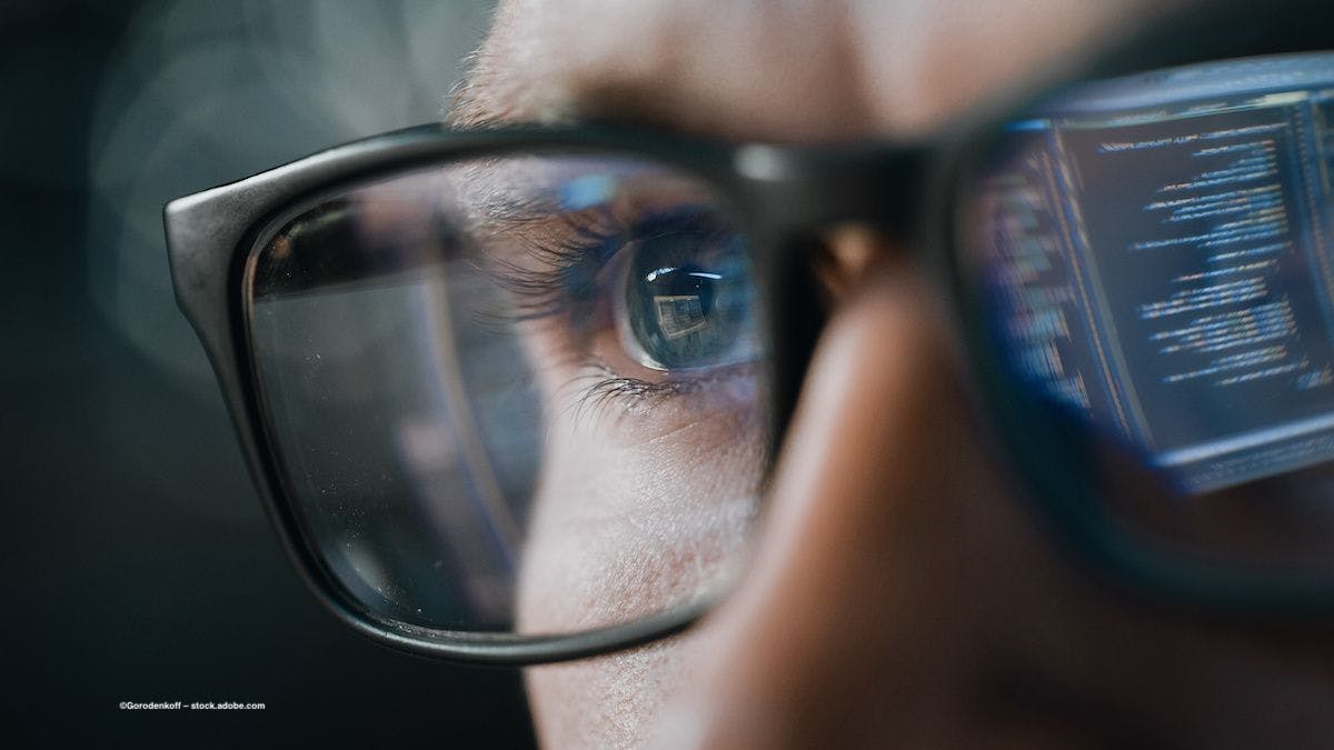 A person looks at a computer screen, and the digital screen is reflected in their glasses. Image credit: ©Gorodenkoff – stock.adobe.com 