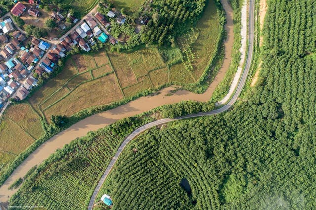 An aerial view of a rural community in Thailand. ©bannafarsai – stock.adobe.com