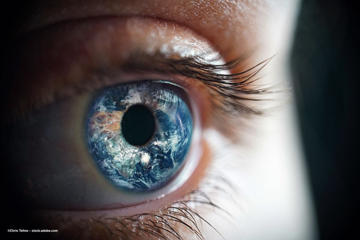 An eyeball with a view of the globe imposed on the iris. Image credit: ©Chris Tefme – stock.adobe.com