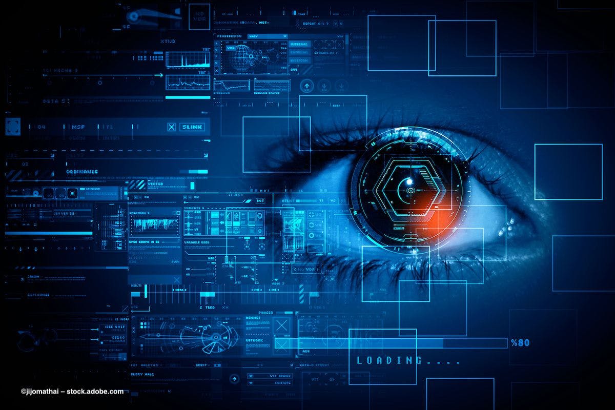 A close-up image of an eye, with a digital interface overlaid atop it. Image credit: ©jijomathai – stock.adobe.com